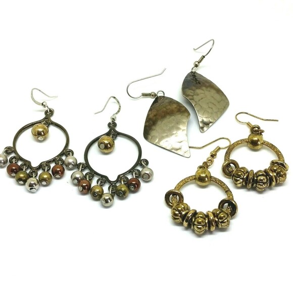Dangle Earring Lot 3 Pairs gold metal bead core classic capsule - Picture 1 of 5